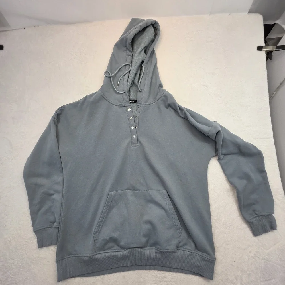 Dokotoo Womens 2XL Blue Hooded Sweatshirt Snap Henley Pullover Fleece Hoodie